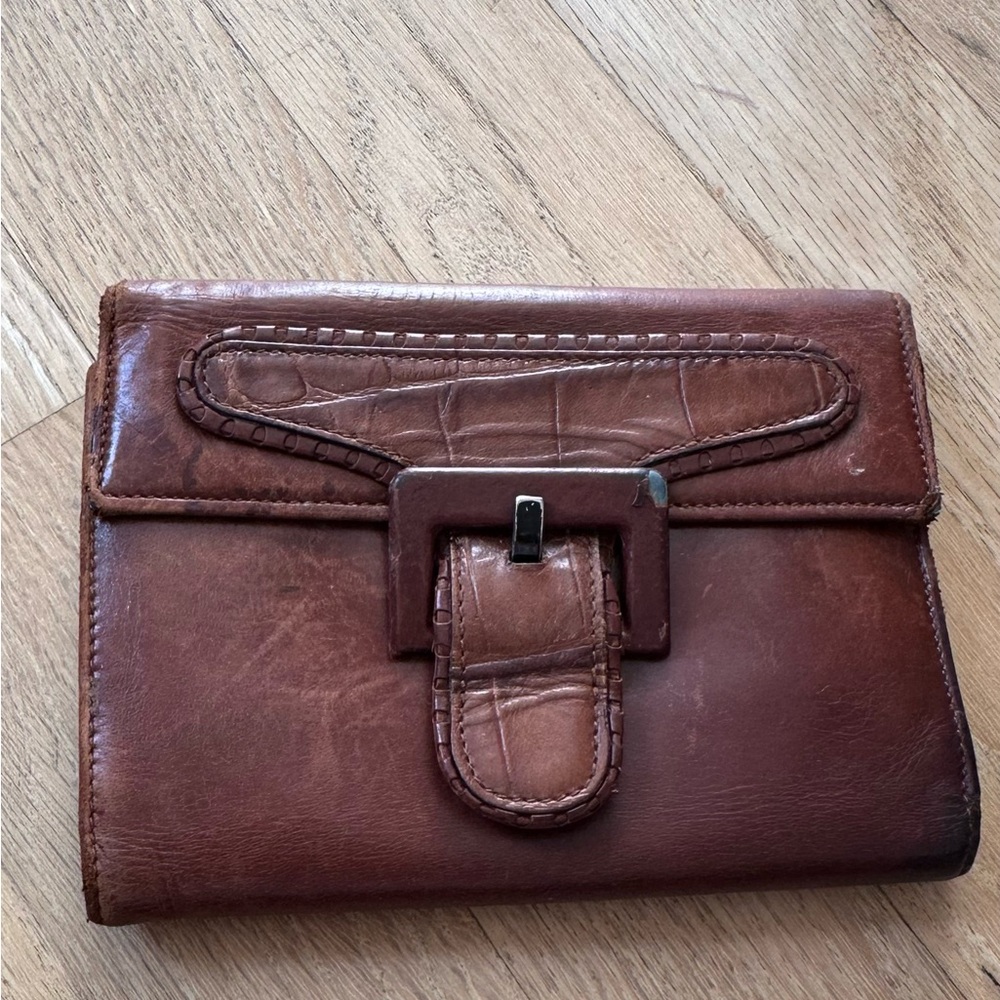 Bruno Magli Brown Leather Wallet with Buckle
